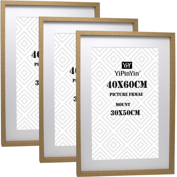 Black 50x70cm Boxed Picture Frames Set of 3 with Mounts for 40x60cm, 70x50cm poster frame with Acid Free mount for 40x60cm photo (Black 3Pack)