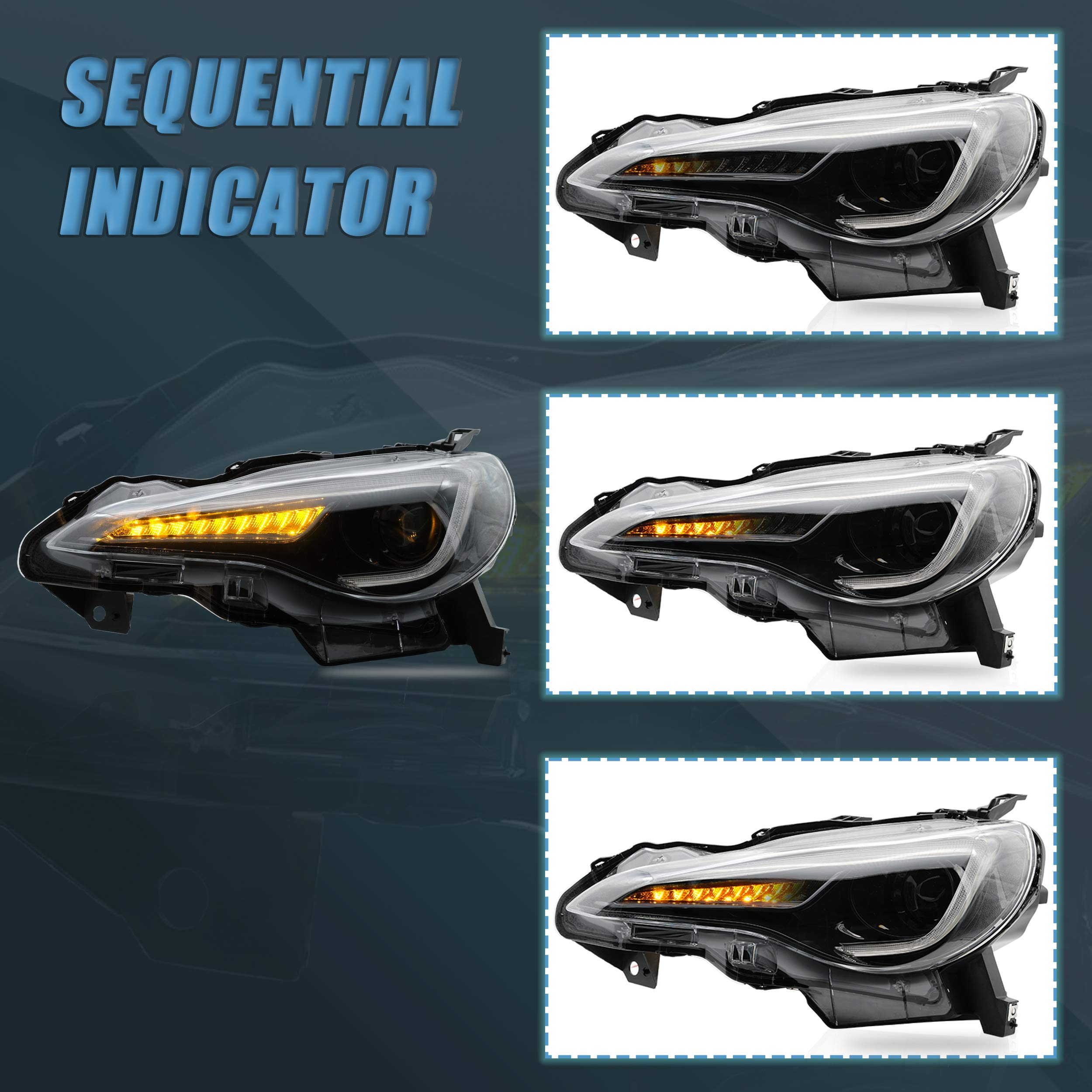 VLAND LED Tail Lights Compatible with Toyota 86 GT86 2012-2020/Subaru BRZ 2013-2020/Scion FR-S 2013-2020, Full LED Rear Light with Sequential Indicator, Red White Lens