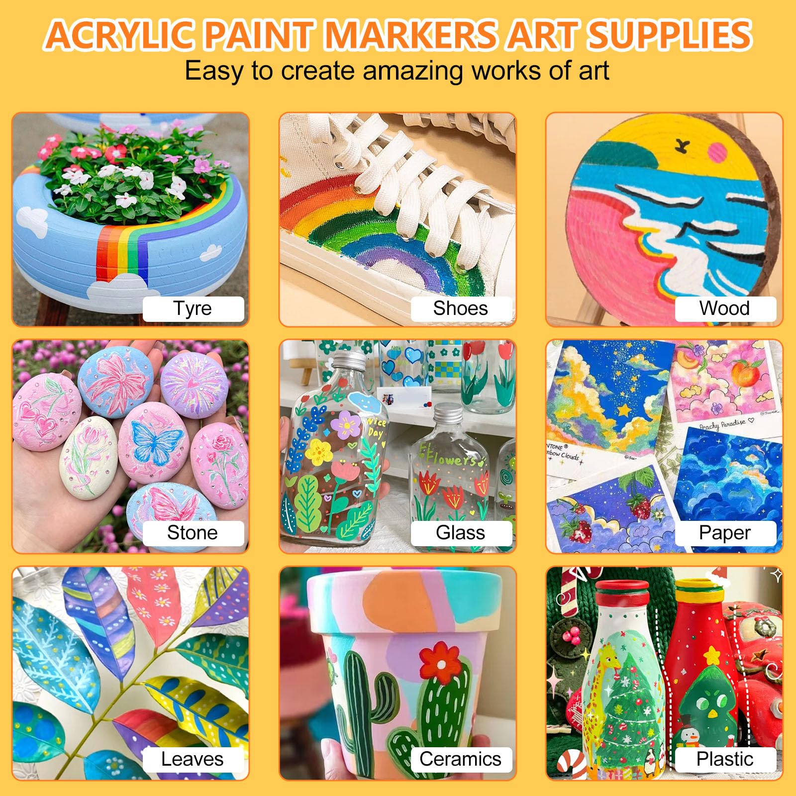 120 Colours Paint Markers and Paint Pens, Direct Liquid Acrylic Paint Markers for Rock Painting ,Ceramic, Wood, Fabric, Glass.Brush Tips Acrylic Paint