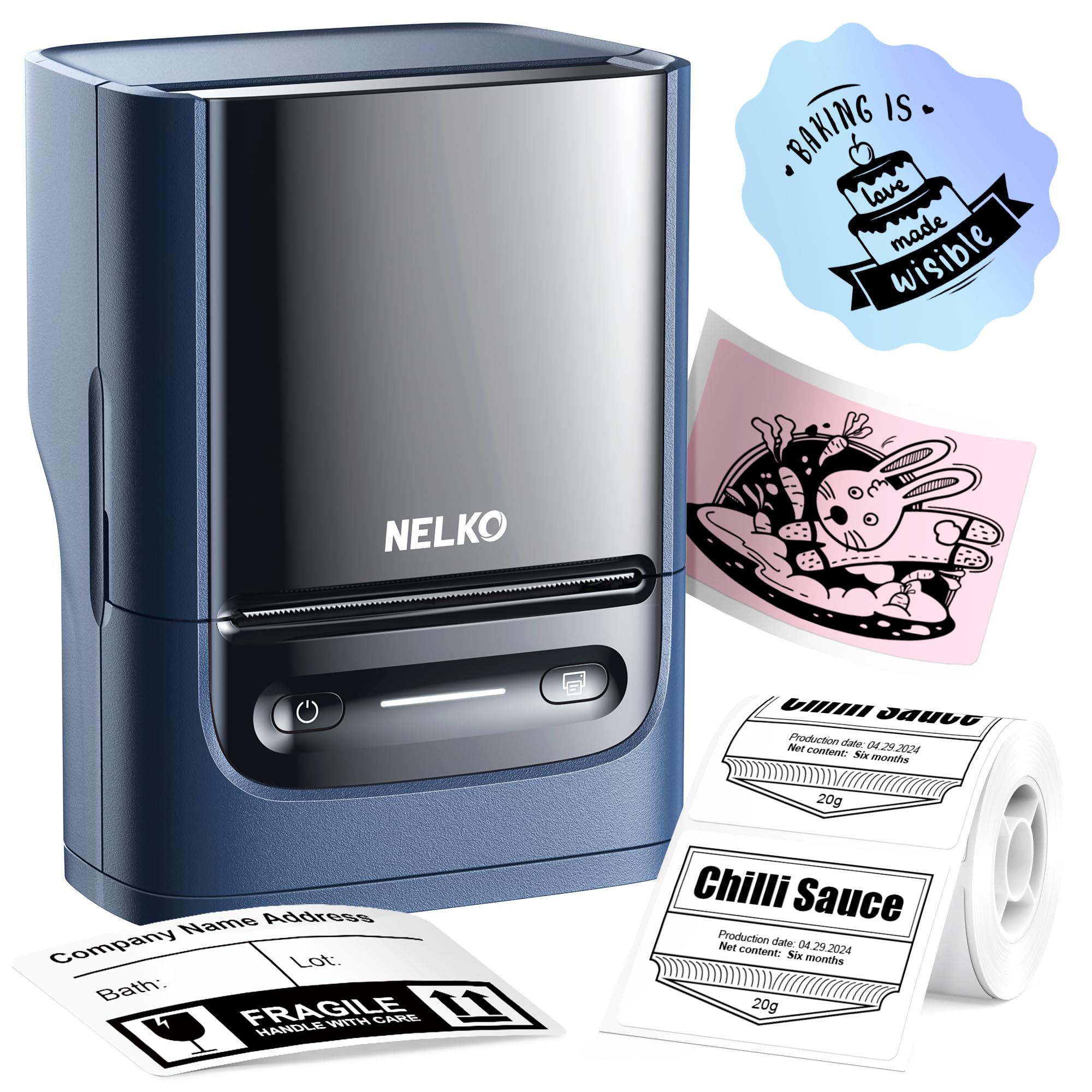 Nelko PM220 Bluetooth Thermal Label Printer, 2 Inch Portable Label Maker Machine for iOS & Android Phone, sticker printer for Clothing, Retail, Address, Barcode, Home, with 1 Roll 40x30mm（White）2 pack