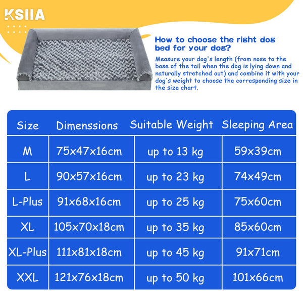 KSIIA Large Dog Bed, Orthopedic Dog Sofa Beds Couch with Removable Washable Cover, Waterproof Pet Sofa with U-Shape Bolster, Grey 88.9x55.88x16cm