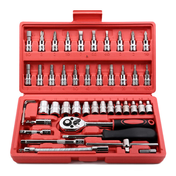 EGOFINE 46 Pieces 1/4" Drive Socket Set&Tool Sets, Ratchet Wrench Set with Bit Socket Set Metric and Extension Bar for DIY, Car Repair and Household with Storage Case