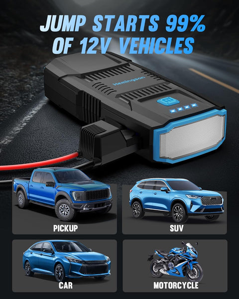 Jump Starter Portable Pack HEMINGSON 2000A Peak Battery Jump Starter Portable 12V Jump Box for Vehicles 7.0L Gas and 5.5L Diesel Engines with 4 Modes LED Lights and Jumper Cable