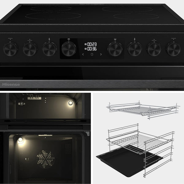Hisense HDUKC60B 60cm Electric Cooker with Ceramic Hob-Black, A Rated Double Oven 50L/80L [Energy Class A]