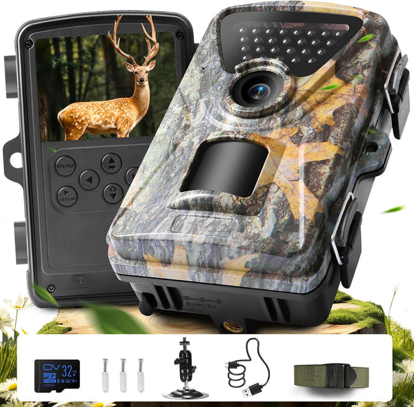 MAXDONE Wildlife Camera 4K 48MP Trail Camera, 850nm IR LEDs Night Vision Motion Activated Trail Cam IP66 Waterproof 0.2s Trigger Time Garden Camera with 32GB SD Card for Wildlife Monitoring