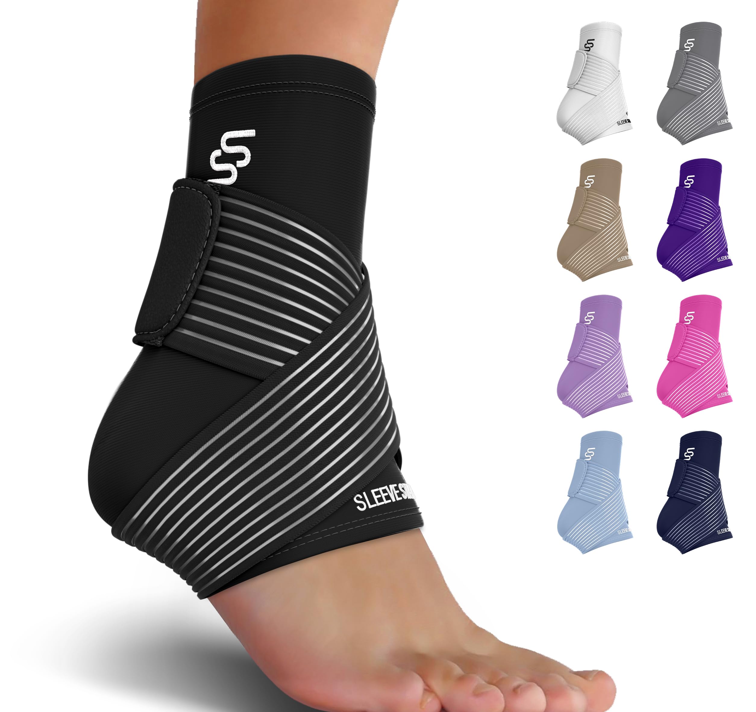 Sleeve Stars Ankle Brace for Sprained Ankle, Plantar Fasciitis Relief Ankle Support for Women & Men, Ankle Compression Sleeve w/Strap, Achilles Tendonitis Brace, Foot Brace Wrap (Single/Hot Pink)