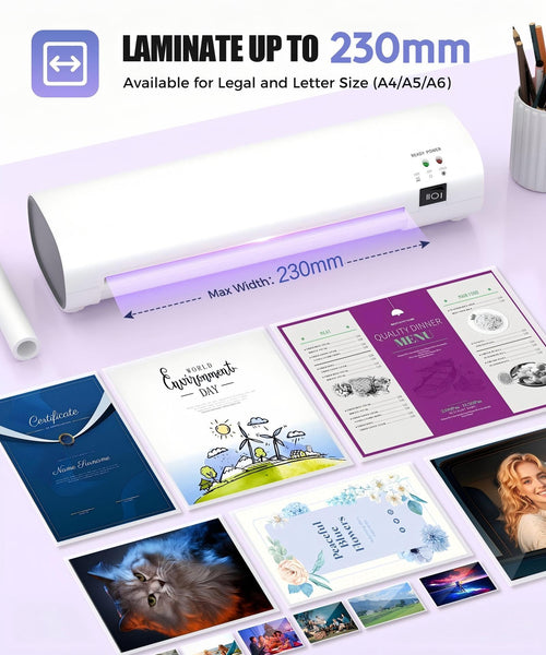 A4 Laminator Machine with 40 Laminating Pouches, Paper Trimmer, Corner Rounder, Thermal Laminator Hot and Cold Modus ABS Jam Release 80-125Micron 280mm/min for Home Office School Studio Bar