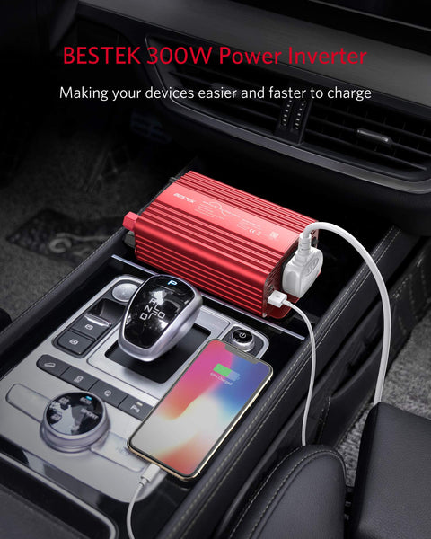 BESTEK 300W Pure Sine Wave Power Inverter 12V to 240V 230V with 4.8A Dual Smart USB Ports Car Adapter Charge Your Laptop iPad iPhone Tablet Consoles & More