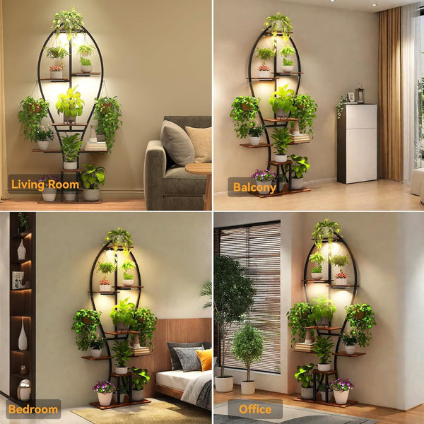 Zekoled 9-Tier Plant Stand with Grow Lights & Auto Timer, 167cm Tall S-Shaped Indoor/Outdoor Plant Shelf, Metal Plant Flower Holder, StandSpace-Saving Corner Shelf for Home, Balcony, Patio