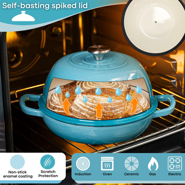 Enamelled Cast Iron Dutch Oven Pot  Dutch Oven For Sourdough Bread Baking  Cast Iron Bread Pot  Blue, 6 Quarts, 22cm  by Nuovva