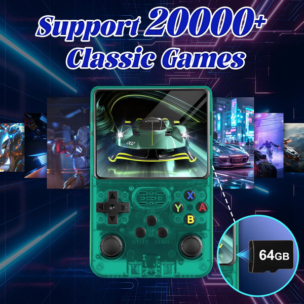 Blidinner R36S Retro Handheld Games Console -With Open Source Linux System,3000mAh Battery,3.5 Inch HD Screen,64G TF Card,20,000+ Classic Games,Portable Mini Game Console for Teens and Adults-Black