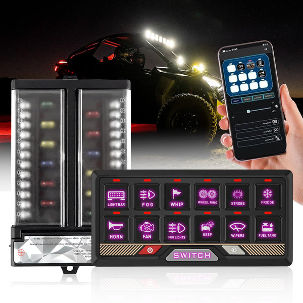 Chelhead RGB 6 Gang Switch Panel with APP Control, Universal Circuit Control Relay System, Multi-Function Bluetooth Remote Switch Panel, Compatible with Truck Boat SUV RV Trailer Marine ATV UTV