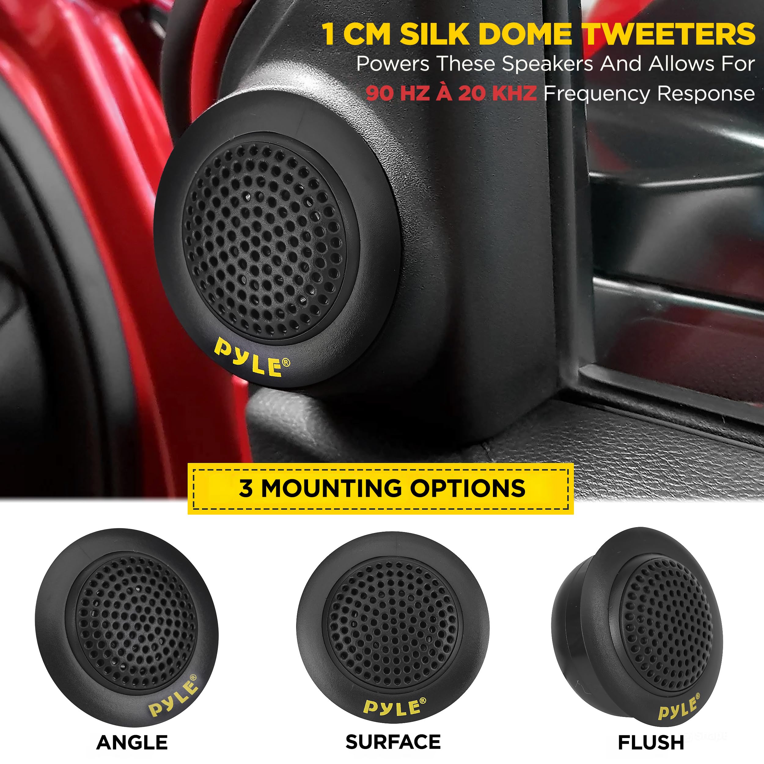 Pyle 2-Way Component Speaker System – 16.5cm, 400W, Electroplated Basket, Butyl Rubber Surround, 1.13kg Magnet, Wire Installation Kit – PLG6C, Yellow