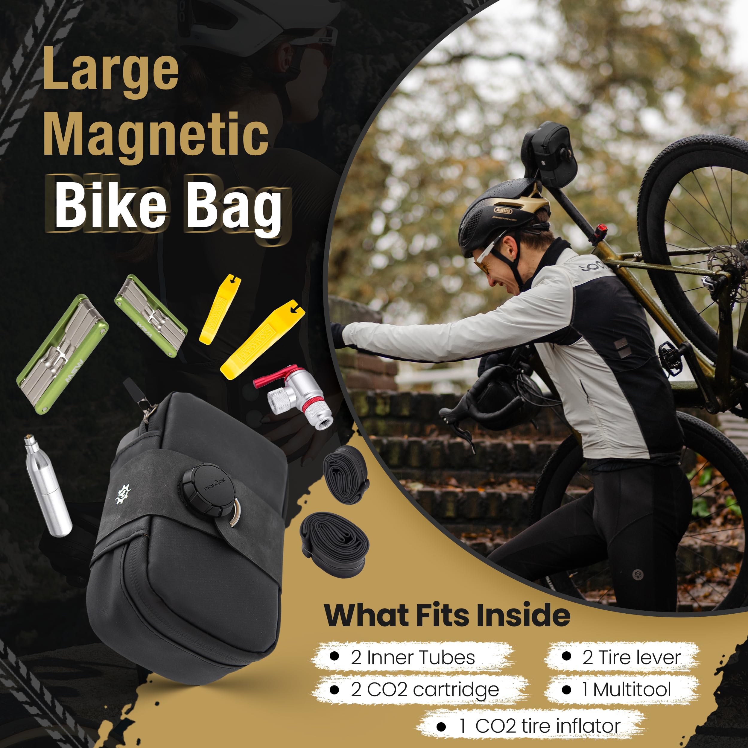 Lumiere & Co. Falcon Magnetic Bike Saddle Bag – 0.69L | 6" x 3.5" x 2" | Sleek Minimalist Brick Design, Fast Magnetic Buckle Attachment | Road Cycling–Specific Bike Seat Bag (Black, Large)