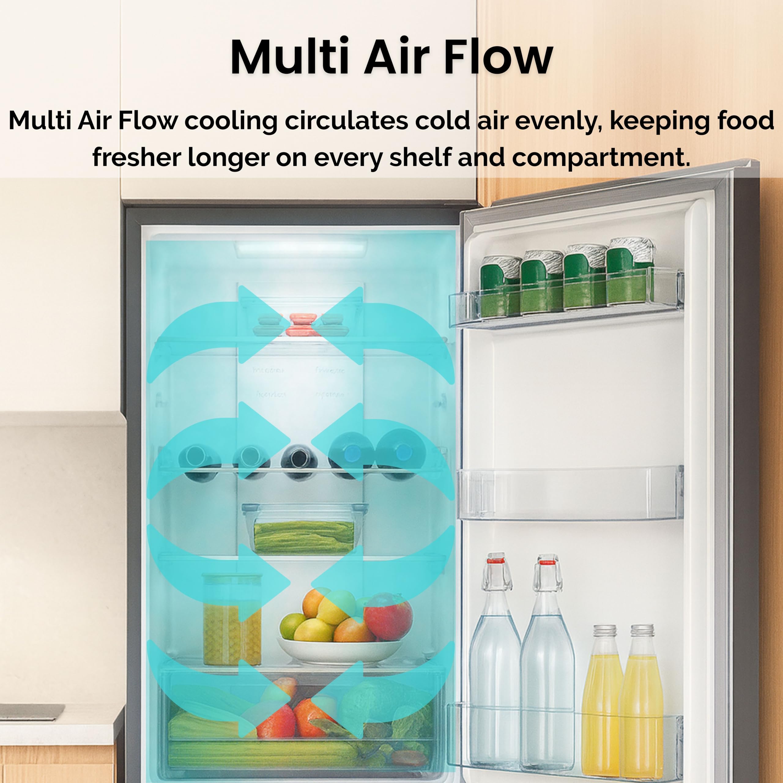 Teknix FFH1825WB 55cm Freestanding 50/50 Fridge Freezer - 256 Litre Capacity - Total No Frost - Non-plumbed Water Dispenser - Black, H182.5 x W55 x D56.2 (cm)