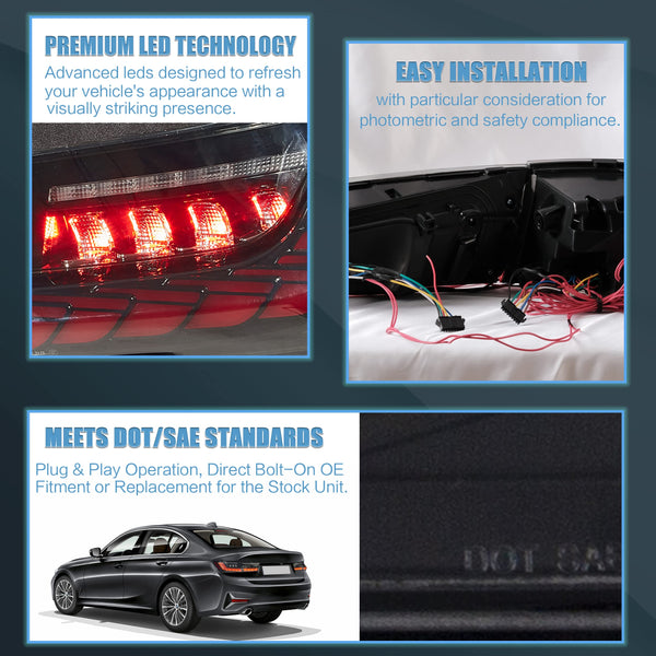 VLAND OLED Rear Lights Compatible with 2013-2018 BMW 3 Series F30 F35 F80 320i 328i 335i Sedan (Not for F31 F34), Tail Lights with Sequential Indicators, E-mark, Red