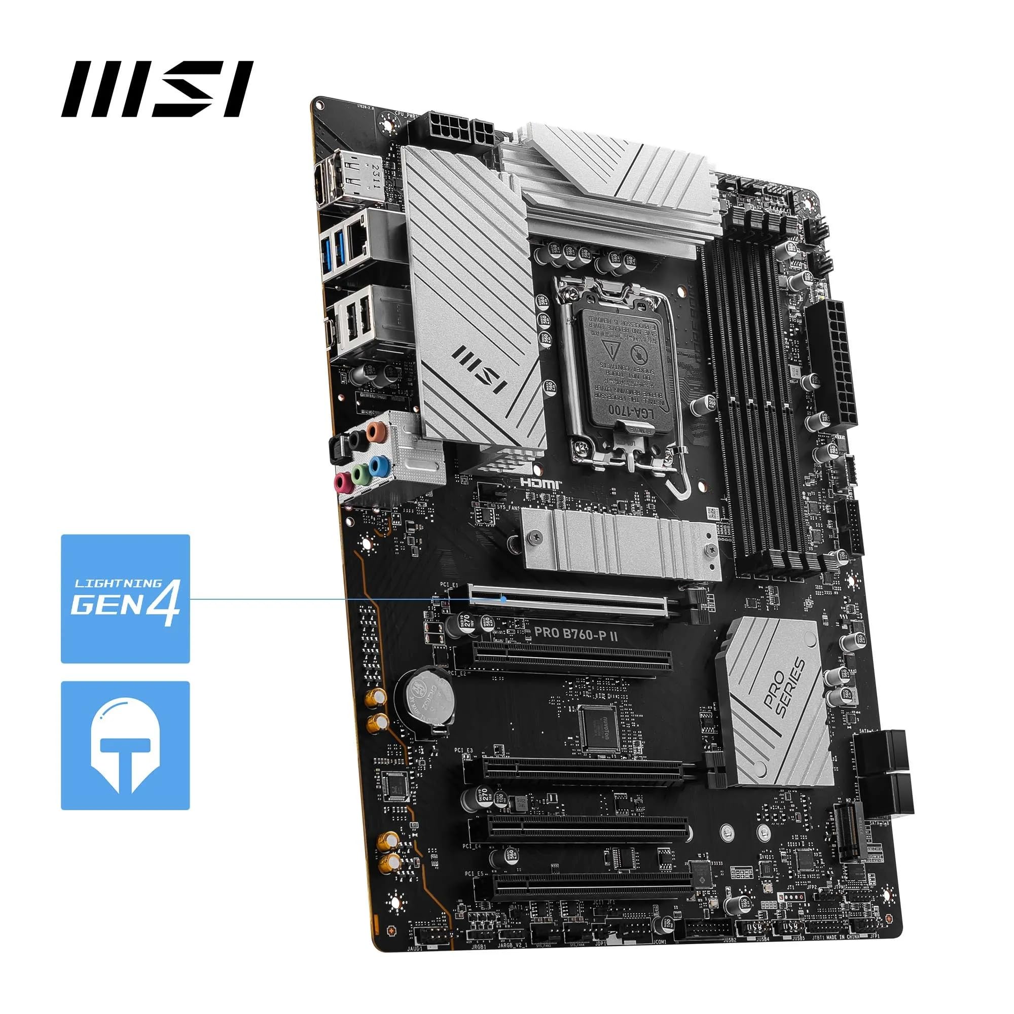 MSI B760 GAMING PLUS WIFI DDR4 Motherboard, ATX - Supports Intel 14th, 13th & 12th Gen Core Processors, LGA 1700 - DDR4 Memory Boost 5333+MHz/OC, 1x PCIe 4.0 x16, 2 x M.2 Gen4, 2.5G LAN, Wi-Fi 6E