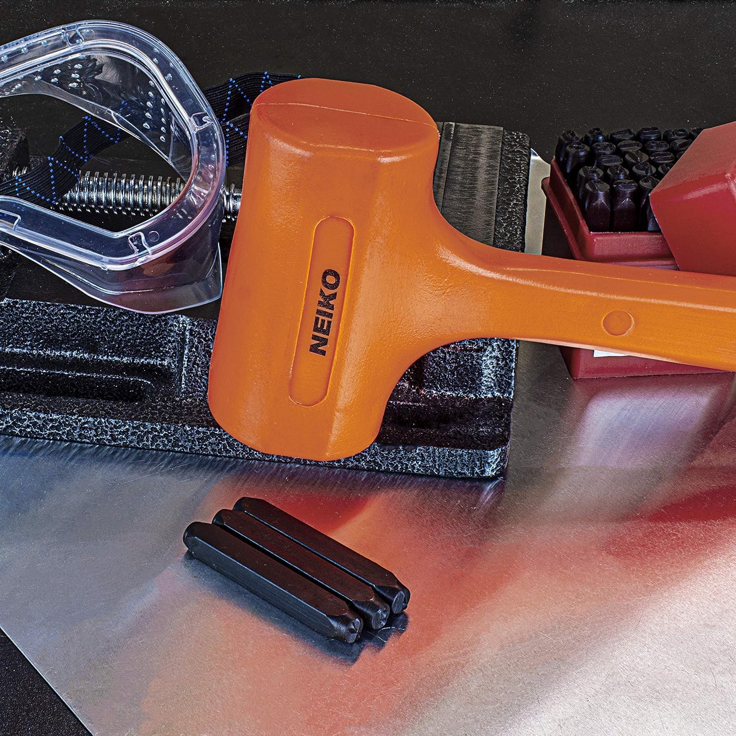 Neiko 02847A 2 LB Dead Blow Hammer, Neon Orange I Unibody Molded | Checkered Grip | Spark and Rebound Resistant