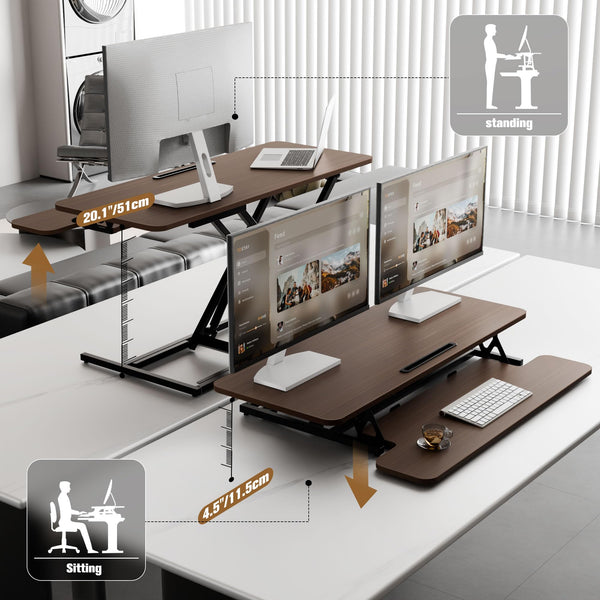 ERGOMAKER Height Adjustable Standing Desk Converter - 101cm (40 Inch) Wide Platform Tabletop Workstation - Quick Sit to Stand Desk Riser for Dual Monitors White