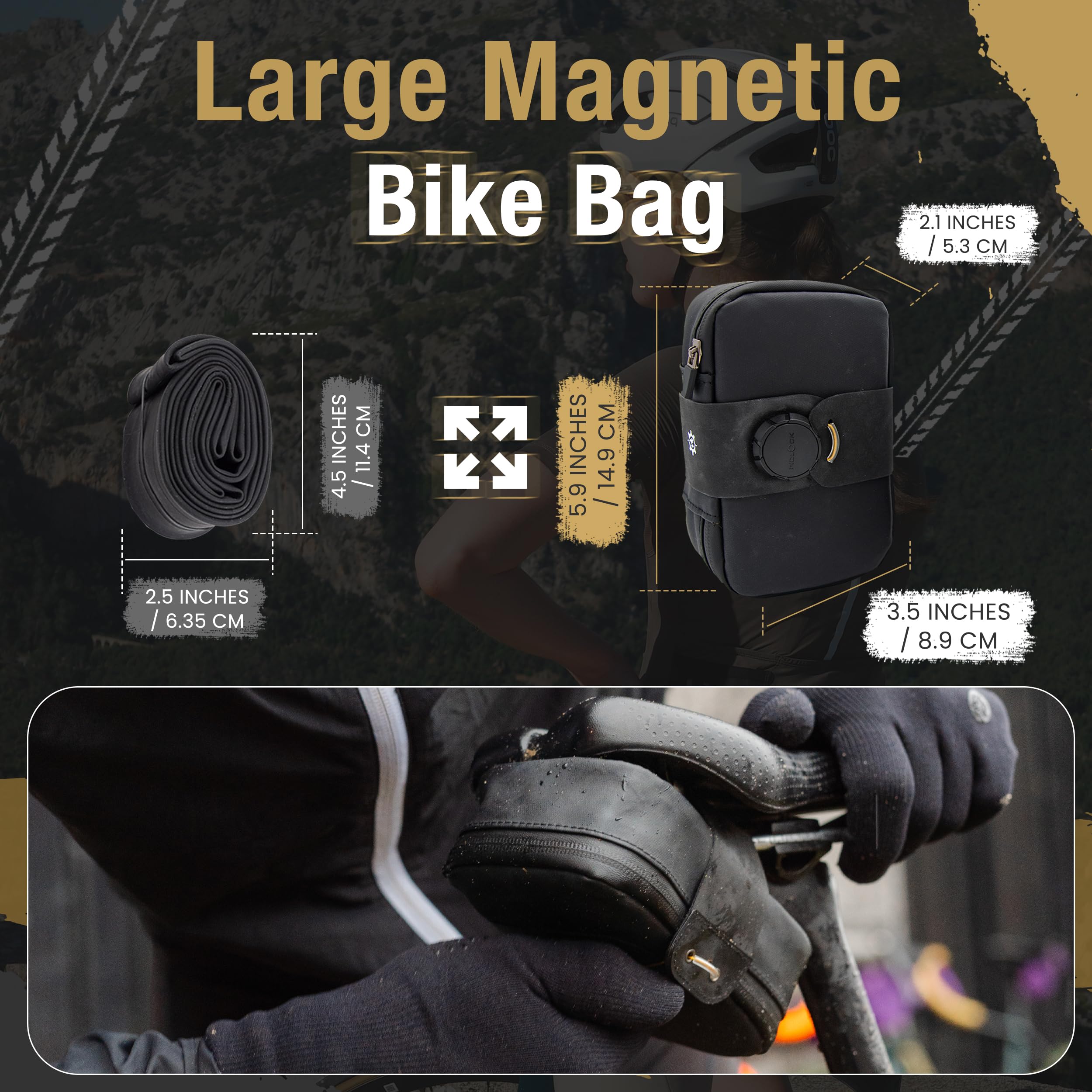 Lumiere & Co. Falcon Magnetic Bike Saddle Bag – 0.69L | 6" x 3.5" x 2" | Sleek Minimalist Brick Design, Fast Magnetic Buckle Attachment | Road Cycling–Specific Bike Seat Bag (Black, Large)