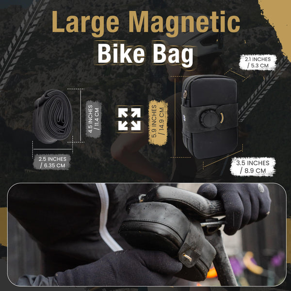 Lumiere & Co. Falcon Magnetic Bike Saddle Bag – 0.69L | 6" x 3.5" x 2" | Sleek Minimalist Brick Design, Fast Magnetic Buckle Attachment | Road Cycling–Specific Bike Seat Bag (Black, Large)