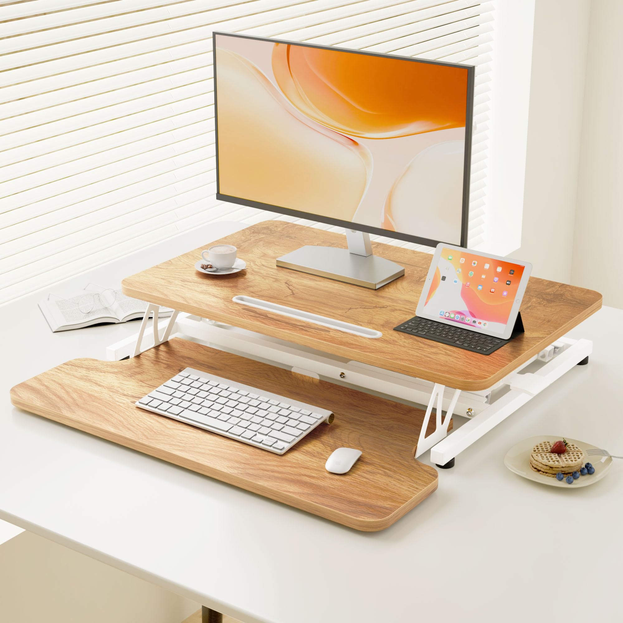 ERGOMAKER Standing Desk Converter, 36"/91cm Wide Height Adjustable Quick Sit to Stand Up Desk Riser for Dual Monitor