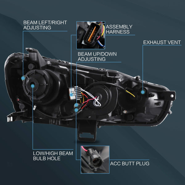 VLAND LED Headlights Compatible with Mitsubishi Lancer& EVO X 2008-2020 Front light with Sequential, Projector Headlamp