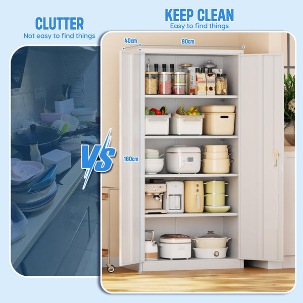 Metal Storage Cabinet with 2 Door and 3 Adjustable Shelves,140X80x40CM Steel Cabinet for Warehouse,Garage,Home,Office,Easy Assemble Required(Black/White)