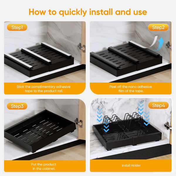 iHomara 2 Pack Expandable Pull Out Cabinet Organizer, Slide Out Drawers for Kitchen Cabinets, Pull 0ut Kitchen Storage 53cm deep with 8 crockery
