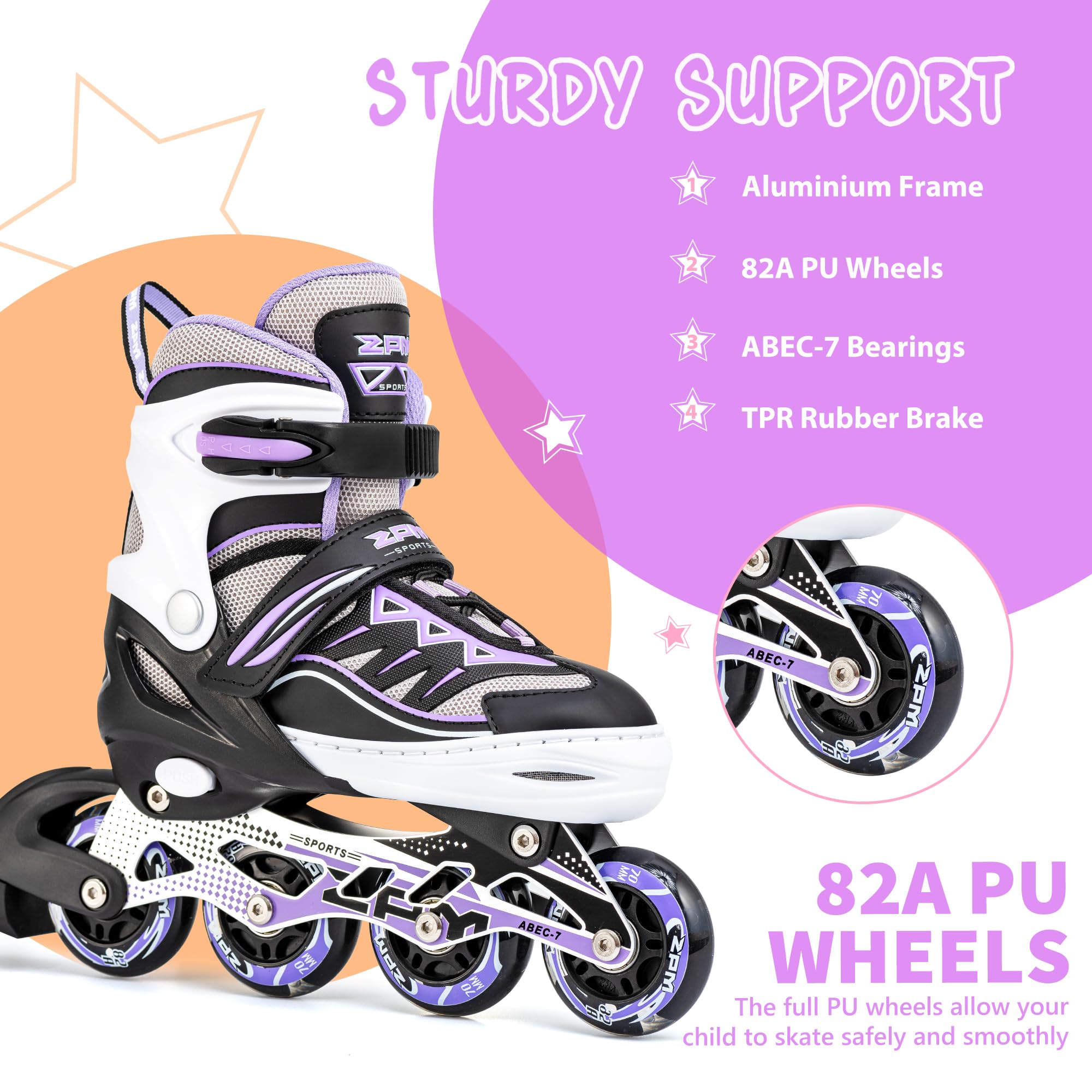 2pm Sports Adjustable Inline Skates, Stylish Design Beginner Roller Skates for Boys and Girls