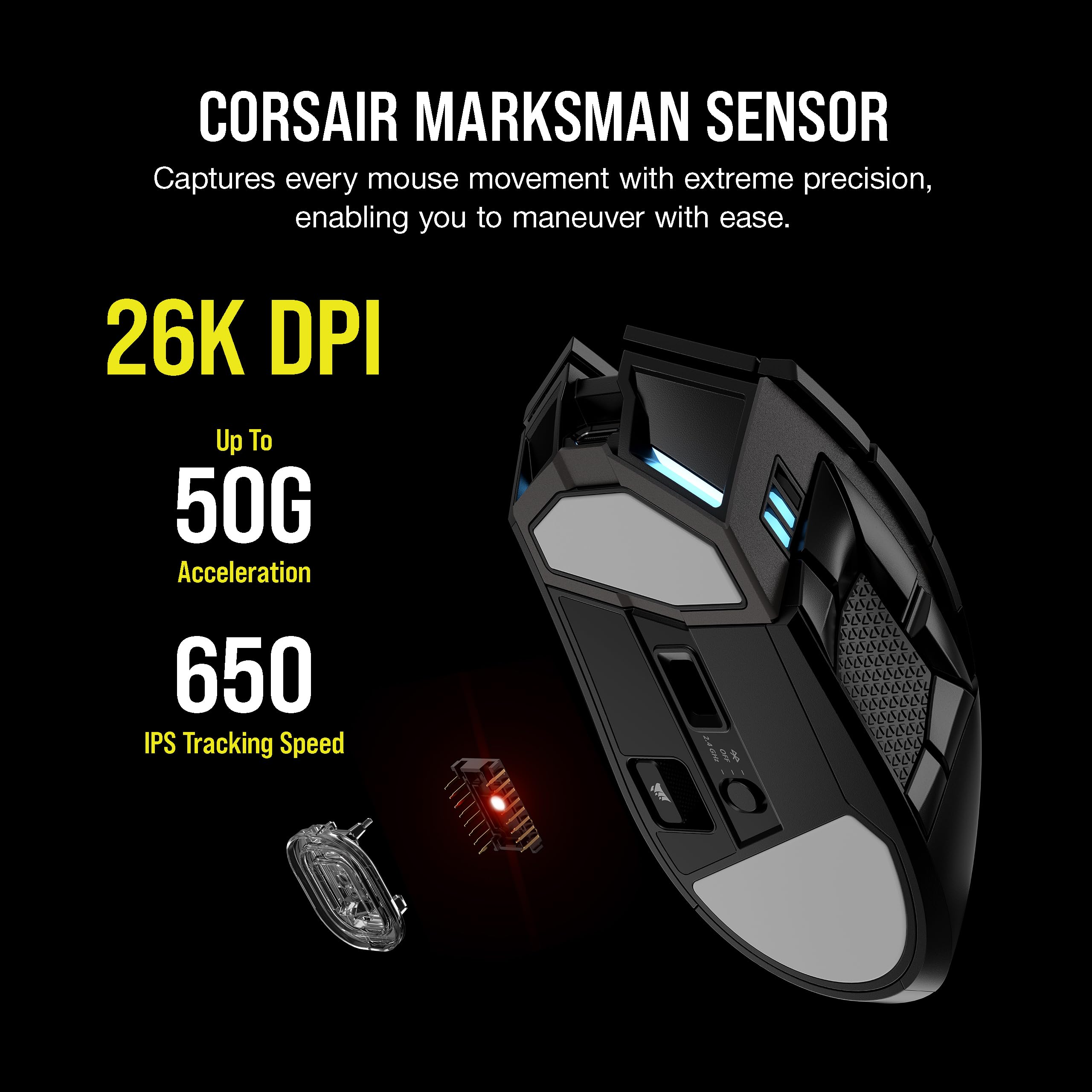 CORSAIR DARKSTAR RGB WIRELESS MMO Gaming Mouse – 26,000 DPI – 15 Programmable Buttons – Up to 80hrs Battery – iCUE Compatible – PC, PS5, PS4, Xbox – Black