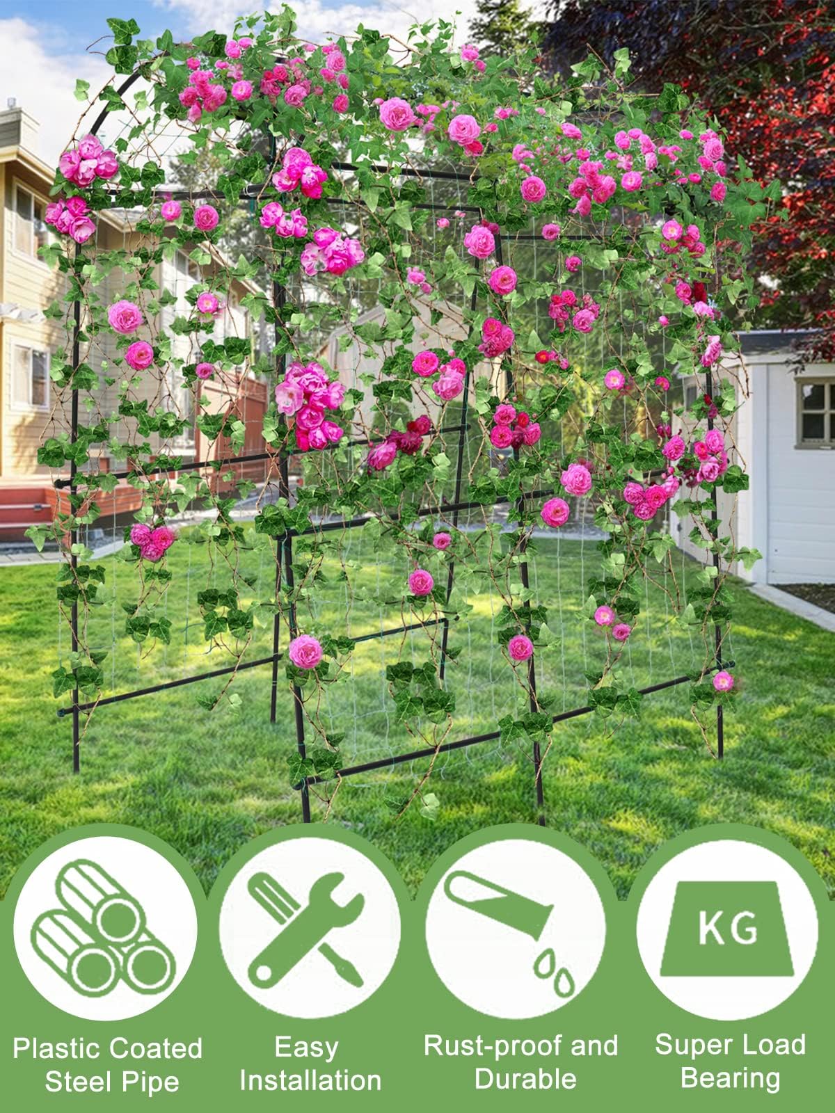 7 Feet Garden Arch Trellis for Climbing Plants, Kalolary Extra Tall Garden Tunnel Trellises Metal Squash Arbors Plant Support for Climbing Vines