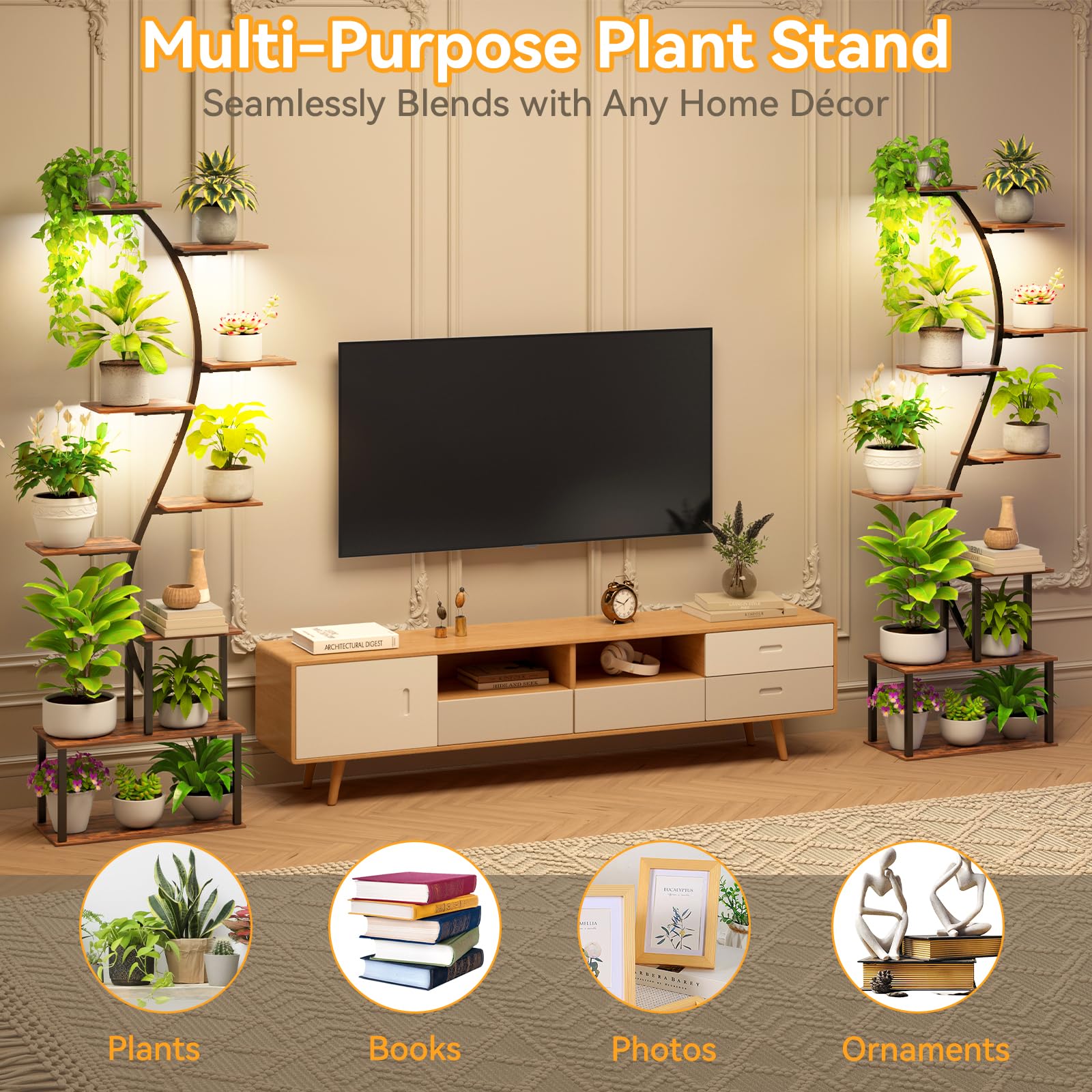 Zekoled 9-Tier Plant Stand with Grow Lights & Auto Timer, 167cm Tall S-Shaped Indoor/Outdoor Plant Shelf, Metal Plant Flower Holder, StandSpace-Saving Corner Shelf for Home, Balcony, Patio