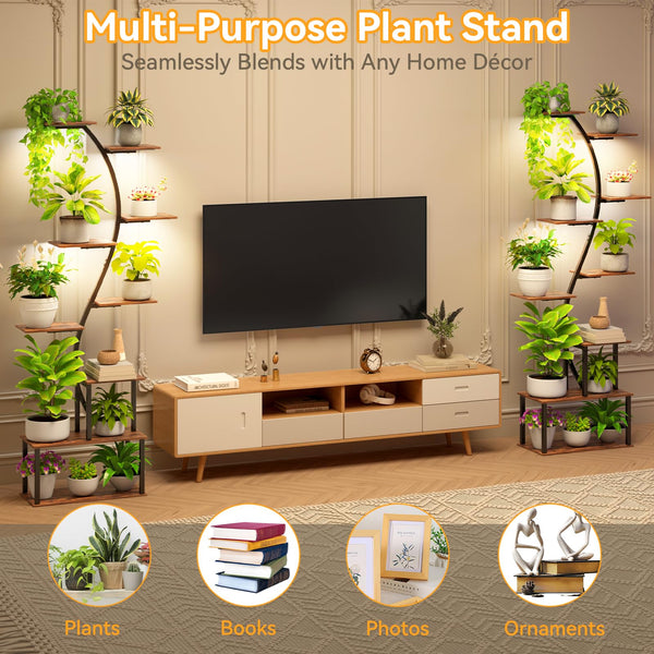 Zekoled 9-Tier Plant Stand with Grow Lights & Auto Timer, 167cm Tall S-Shaped Indoor/Outdoor Plant Shelf, Metal Plant Flower Holder, StandSpace-Saving Corner Shelf for Home, Balcony, Patio