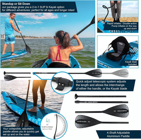 Aqua Spirit Barracuda ISUP/Kayak Inflatable Stand Up Paddle Board 2025 | 10'6x32”x6” | Complete Conversion Kit with Paddle, Backpack and more accessories | Adult Beginner/Expert