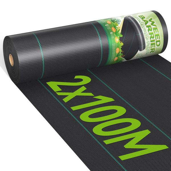 iropro 2m x 100m Heavy Duty Weed Control Membrane Garden Weed Barrier Fabric for Landscaping Driveway Gravel Artificial Grass Lawn Underlay Black