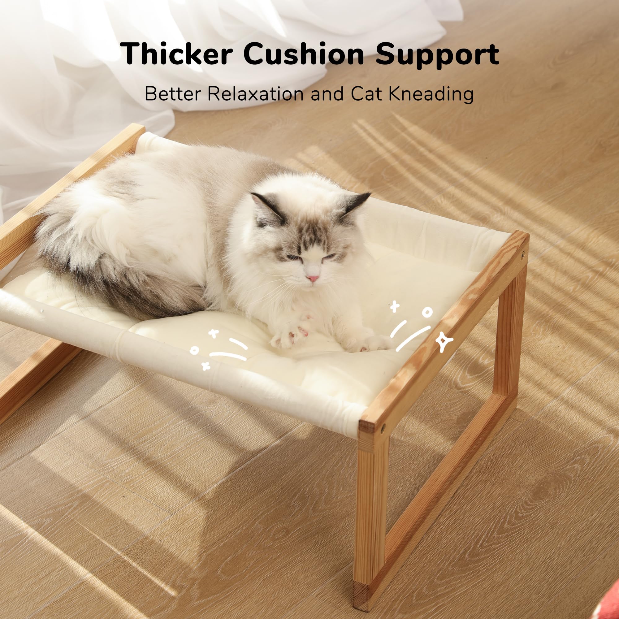 FUKUMARU Cat Bed, Plush Velvet Cat Beds for Indoor Cats, Wooden Cat Hammock, 50 x 40 cm Cat Couch, Suitable for Cats, Dog, Bunny, Rabbit, Kitten and