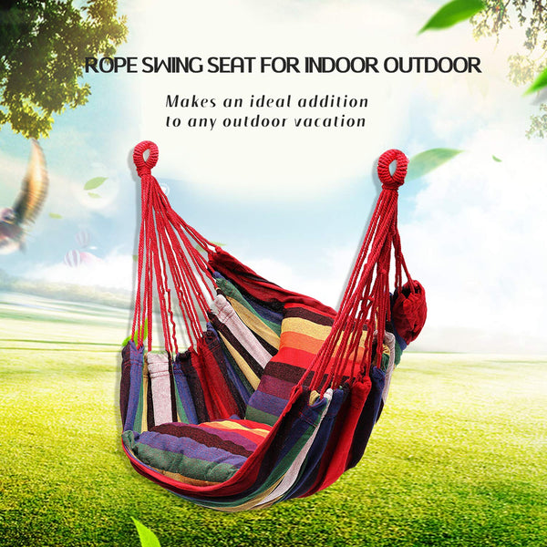 Hommtina Hammock Chair Hanging Rope Swing, Max 300 Lbs Hanging Chair with Pocket & Durability Perfect for Outdoor, Home, Bedroom, Patio, Yard (Pillows
