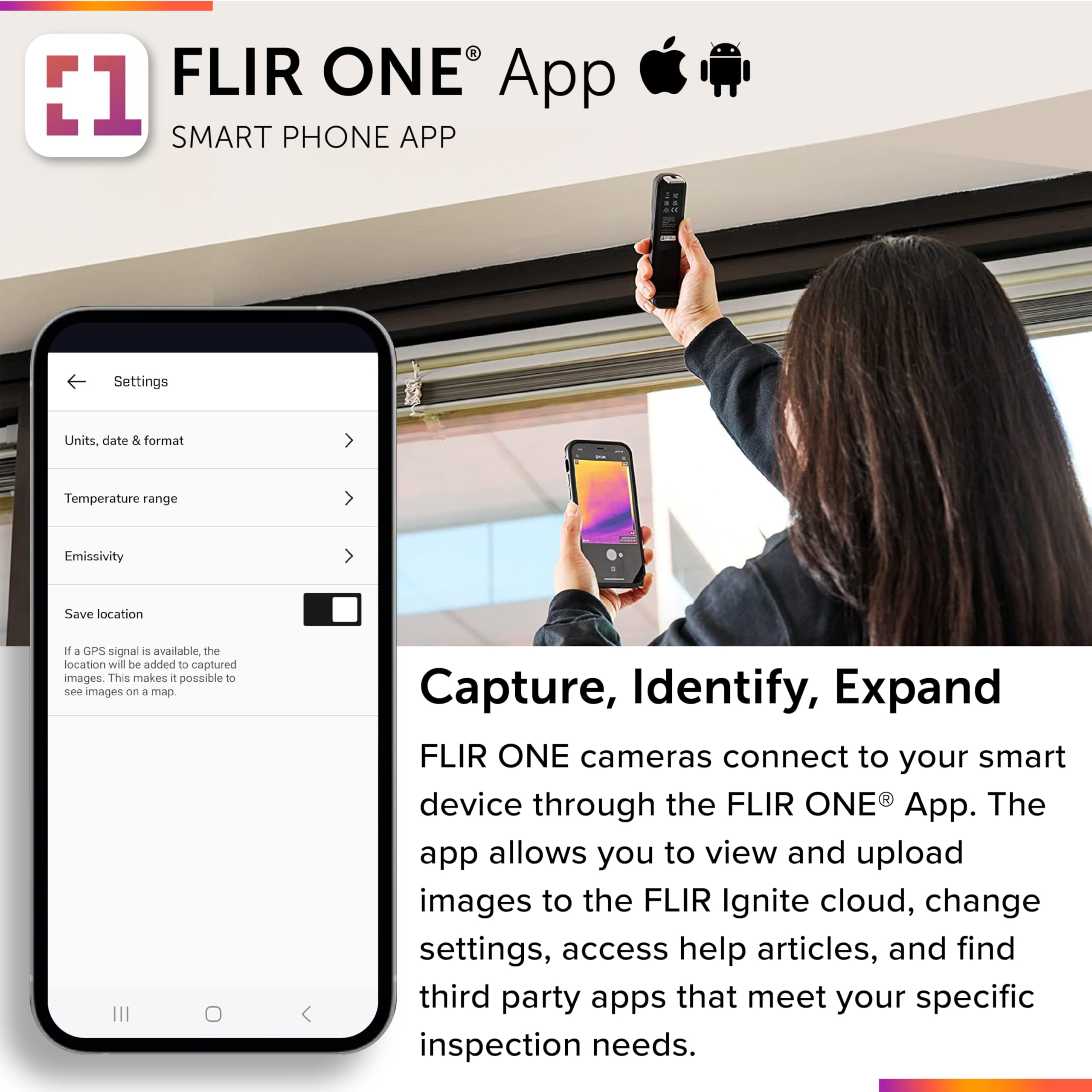 FLIR EDGE - Wireless Bluetooth Thermal Imaging Camera for Smartphones, Compatible with all iOS and Android devices: Use for home inspection, HVAC, automotive, machine industries and more