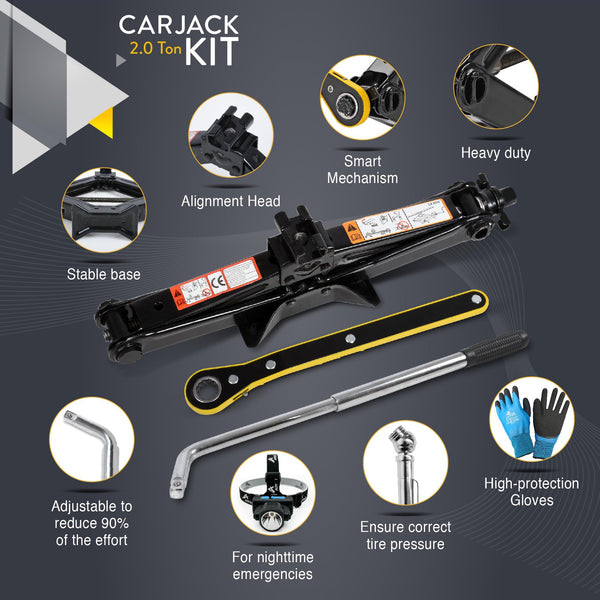 Car Jack Kit | Scissor Jack for Car 1.5 Ton (3,300 lbs) - Tire Jack Tool Kit | Portable, Ideal for SUV and Auto - Universal Emergency Kit with Lug Wrench | Heavy Duty Material