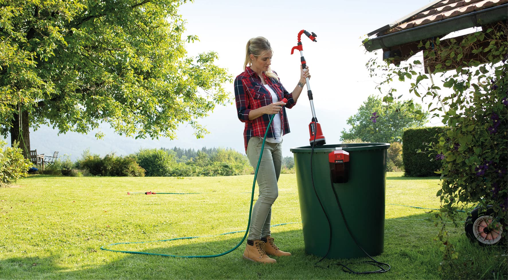 Einhell Power X-Change 18V Cordless Water Butt Pump - 3000 l/h, 2 Bar, Submersible Pump with Telescopic Pipe with Connection for A Garden Hose - GE-PP