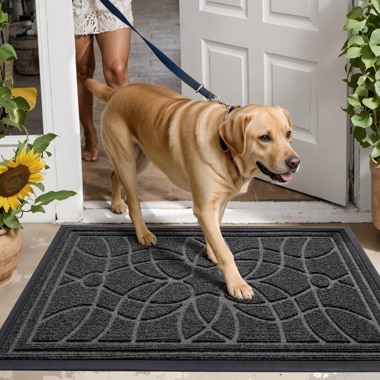DEXI Door Mat 60 x 90 cm, Rubber Backing Dirt Trapper, Heavy Duty Non-Slip Entrance Rug, Easy Clean Shoes Scraper Doormat for Outdoor and Indoor, Grey