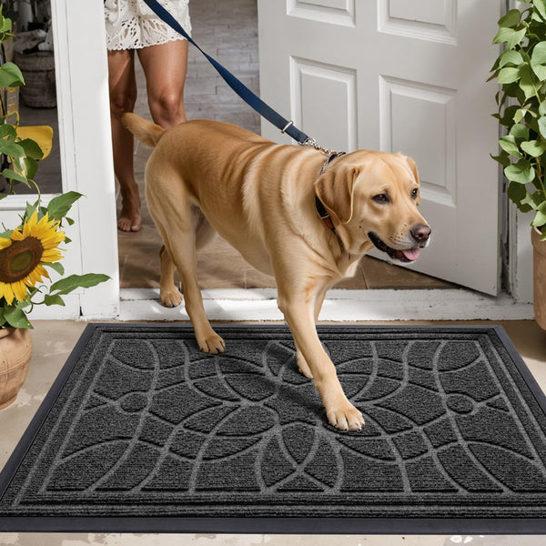 DEXI Door Mat 60 x 90 cm, Rubber Backing Dirt Trapper, Heavy Duty Non-Slip Entrance Rug, Easy Clean Shoes Scraper Doormat for Outdoor and Indoor, Grey