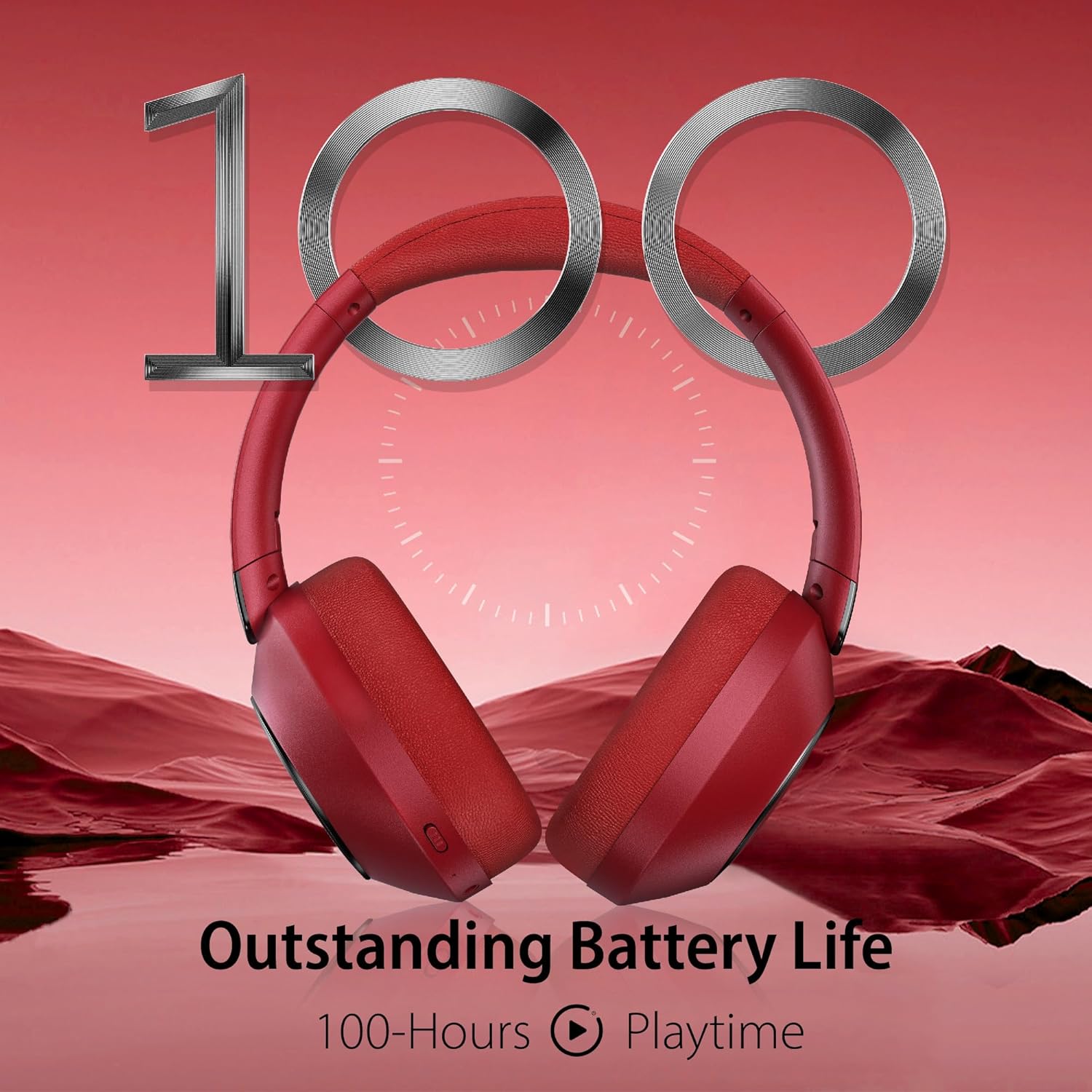 Active Noise Cancelling Wireless Headphones, 100H Playtime with Microphone, Over- Ear Bluetooth Headphones with Deep Bass,Fast Charging for Travel,Office,Home