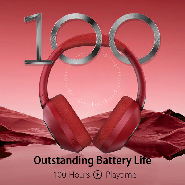 Active Noise Cancelling Wireless Headphones, 100H Playtime with Microphone, Over- Ear Bluetooth Headphones with Deep Bass,Fast Charging for Travel,Office,Home