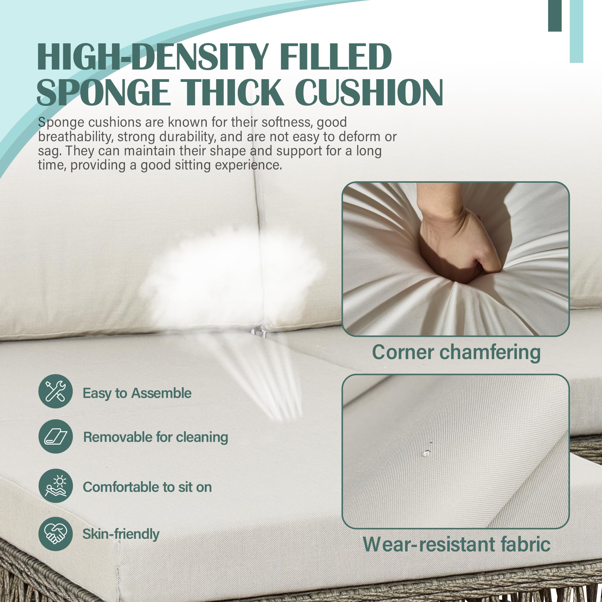 AOUXIN 3 Pieces Rattan garden furniture Patio Furniture Sets All Weather Outdoor Sectional Patio Sofa Manual Weaving Wicker Rattan Corner Sofa with Grey Cushions and Glass Table