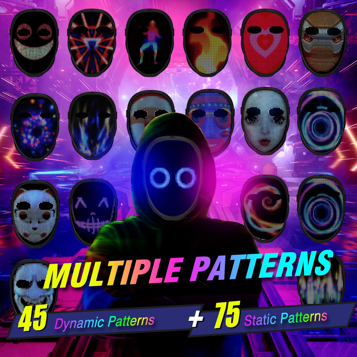 megoo LED Mask with Bluetooth Design Customized Programmable by APP,Halloween LED Luminous Mask for Costume Halloween DJ Masquerade Rave Cosplay Birthday Party