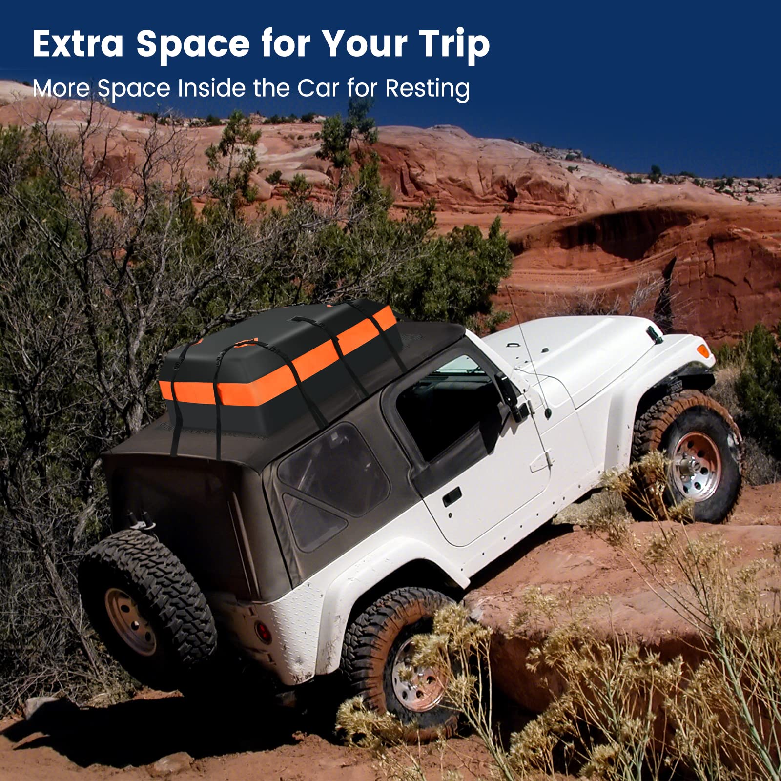 COSTWAY 15/21 Cubic Feet Car Roof Bag, 100% Waterproof Roofing Cargo Carrier with Anti-Slip Mat, Combination Lock & Straps, Rooftop Luggage Storage Box (Black, 21 Cubic Ft/600L)