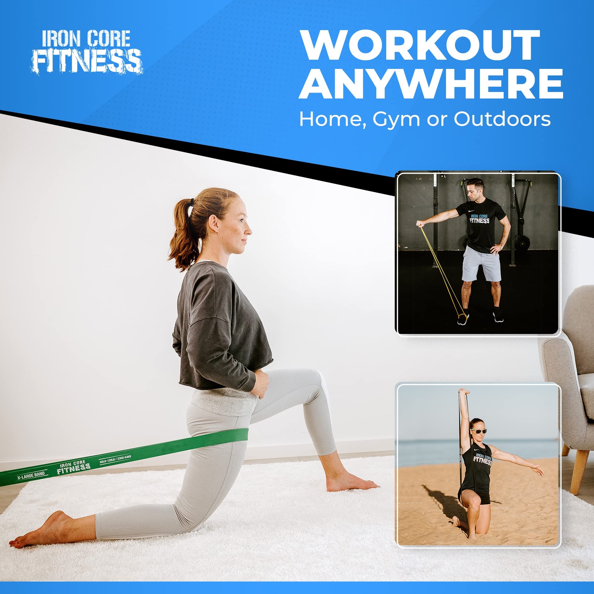 Iron Core Fitness 5 Pull Up Assistance Bands Set of Long Resistance Bands. Gym Quality Pack Of Heavy Medium Light Exercise Bands For Strength, Power,