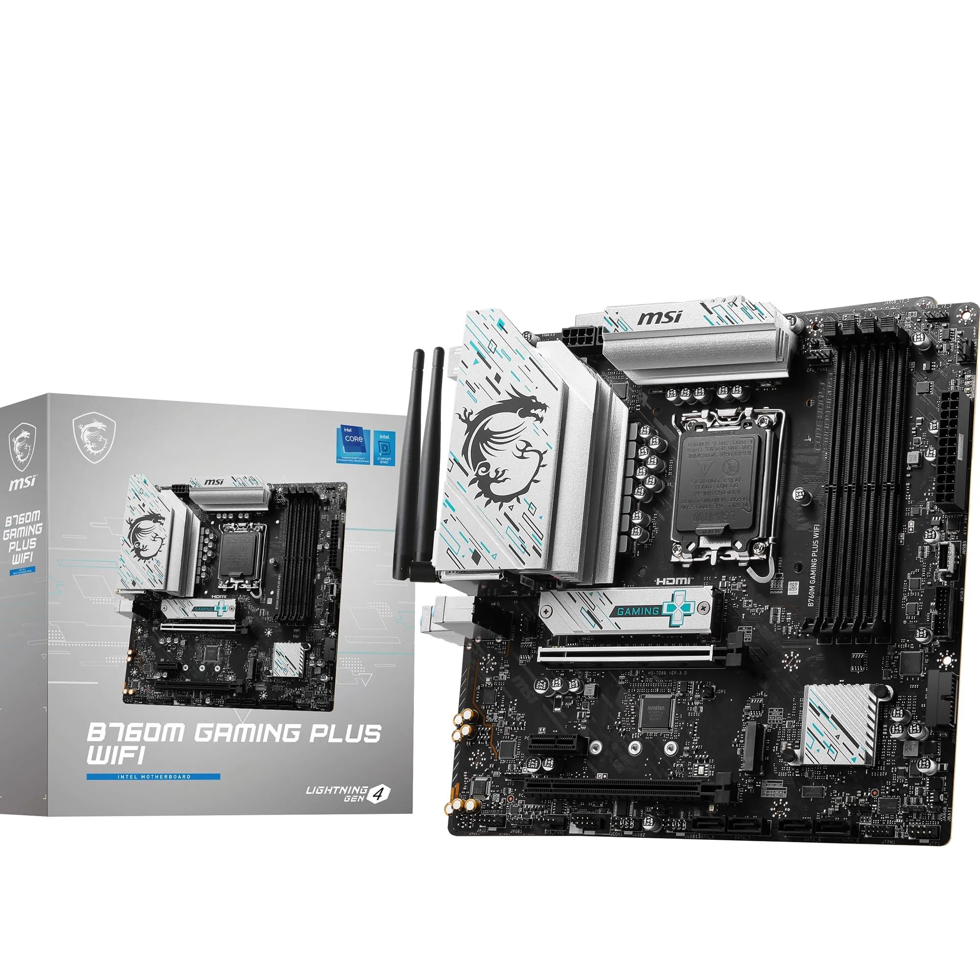 MSI B760 GAMING PLUS WIFI DDR4 Motherboard, ATX - Supports Intel 14th, 13th & 12th Gen Core Processors, LGA 1700 - DDR4 Memory Boost 5333+MHz/OC, 1x PCIe 4.0 x16, 2 x M.2 Gen4, 2.5G LAN, Wi-Fi 6E
